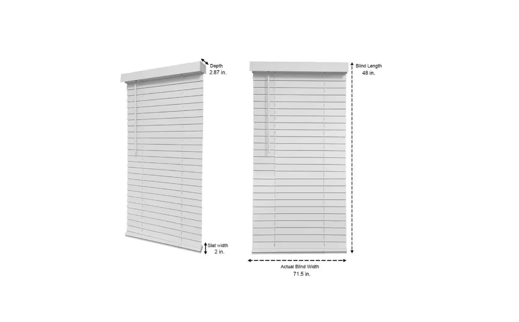 Home Decorators Collection White Cordless Faux Wood Blinds for Windows with 2 in. Slats - 72 in. W x 48 in. L (Actual Size 71.5 in. W x 48 in. L)