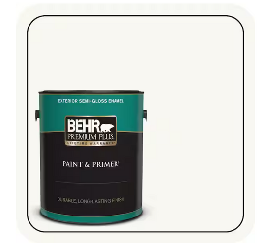 BEHR PREMIUM PLUS 1 gal. Ultra Pure White Semi-Gloss Enamel Exterior Paint & Primer