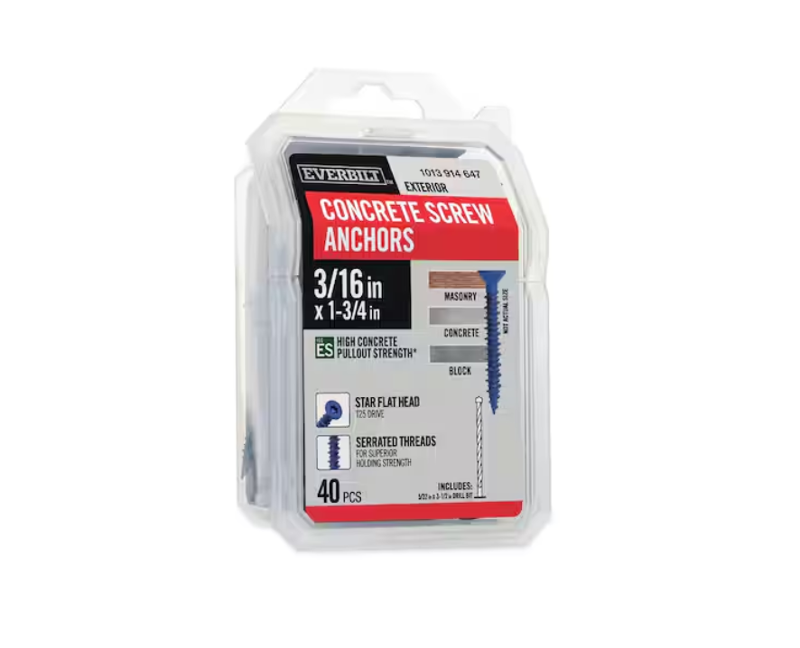 Everbilt 3/16 in. x 1-3/4 in. Star Flat-Head Concrete Anchors Blue (40-Pack)
