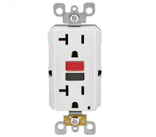 Leviton 20 Amp Self-Test SmartlockPro Slim Duplex GFCI Outlet, White