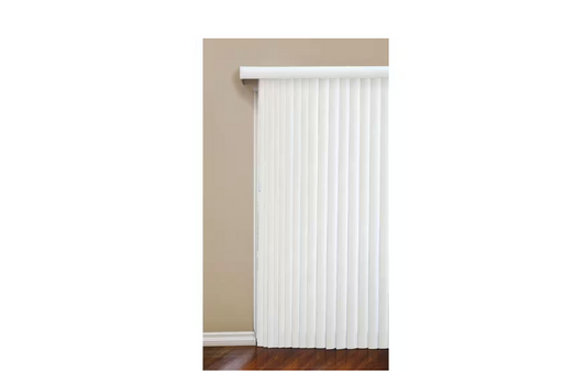 Home Decorators Collection Crown White Cordless Room Darkening Vertical Blinds for Sliding Doors Kit with 3.5 in. Slats - 104 in. W x 84 in. L