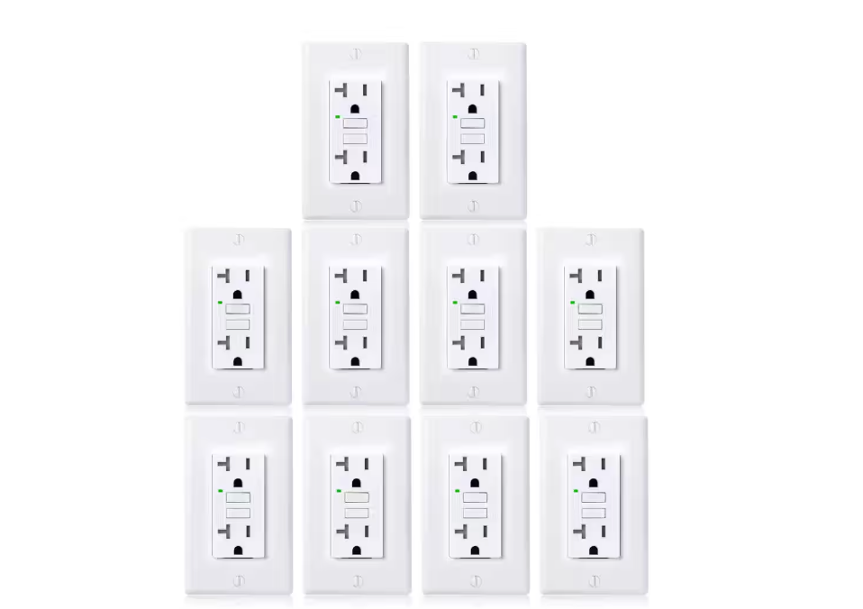 Faith 20-Amp 125-Volt GFCI Duplex Tamper Resistant Outlet, GFI Receptacle with Indicator Light and Wall Plate, White (10-Pack)