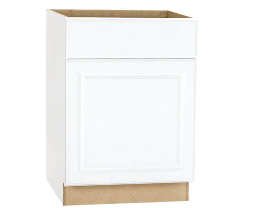 Hampton Bay Hampton 24 in. W x 24 in. D x 34.5 in. H Assembled Base Kitchen Cabinet in Satin White with Drawer Glides