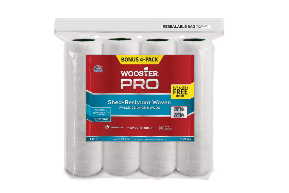 Wooster 9 in. x 3/8 in. High-Density Pro White Woven Roller Cover (4-Pack)