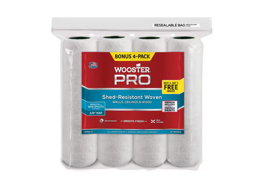 Wooster 9 in. x 3/8 in. High-Density Pro White Woven Roller Cover (4-Pack)