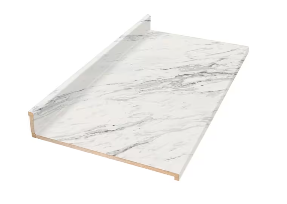 Hampton Bay 6 ft Straight Laminate Countertop in Textured Calcutta Marble with Eased Edge and Integrated Backsplash