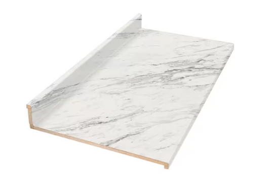 Hampton Bay 6 ft Straight Laminate Countertop in Textured Calcutta Marble with Eased Edge and Integrated Backsplash