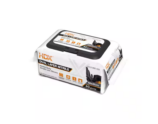 HDX Pop-N-Go Black Disposable Heavy Duty Nitrile Gloves, Size Medium (40-Count)