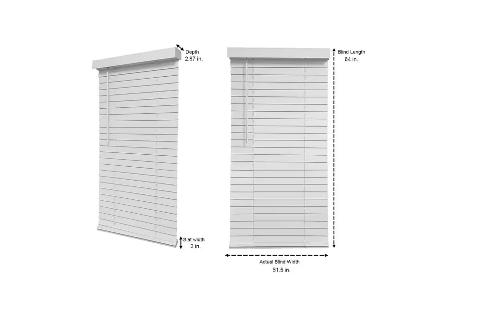 Home Decorators Collection White Cordless Faux Wood Blinds for Windows with 2 in. Slats - 52 in. W x 64 in. L (Actual Size 51.5 in. W x 64 in. L)