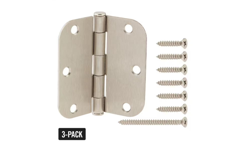 Everbilt 3-Pack 3-1/2 in. x 5/8 in. Radius Satin Nickel Squeak-Free Butt Door Hinge