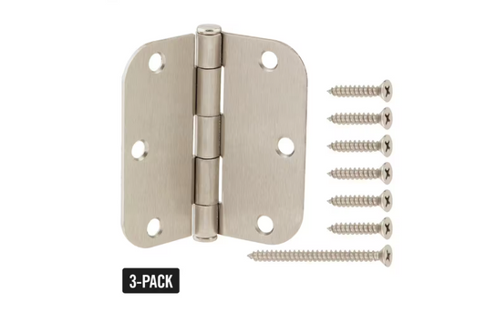 Everbilt 3-Pack 3-1/2 in. x 5/8 in. Radius Satin Nickel Squeak-Free Butt Door Hinge