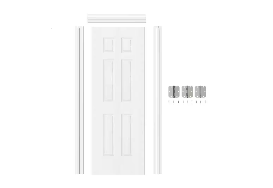 TENONER 30 in. x 80 in. 6-Panel Right-Handed Solid Core White Primed MDF Wood Prehung Interior Door with Door Jamb Hareware Kit