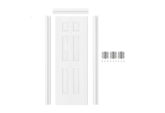 TENONER 30 in. x 80 in. 6-Panel Right-Handed Solid Core White Primed MDF Wood Prehung Interior Door with Door Jamb Hareware Kit