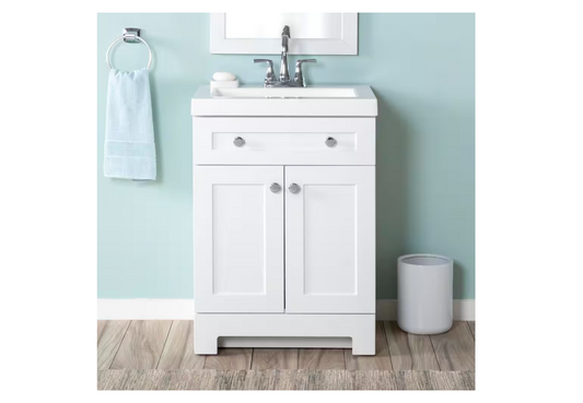 Glacier Bay Everdean 25 in. Single Sink White Bath Vanity with White Cultured Marble Top (Assembled)
