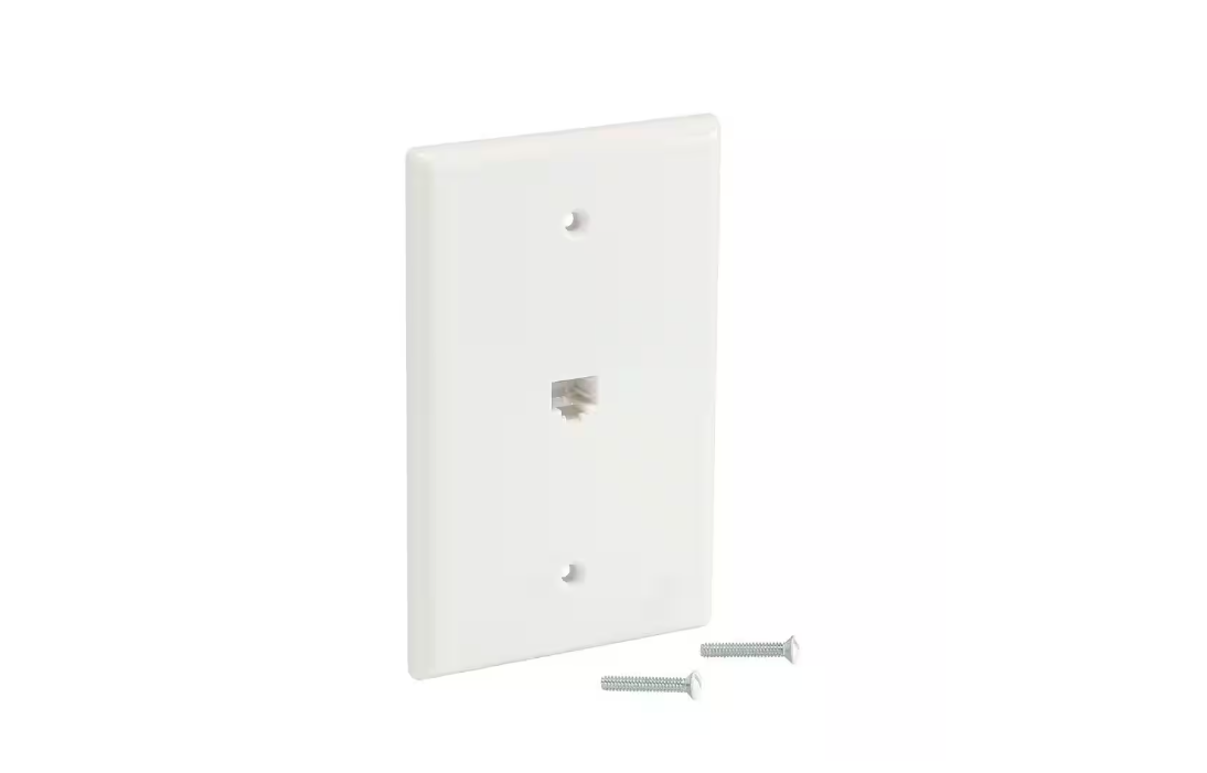Commercial Electric 1-Gang Phone Jack Midsize/Midway Nylon Wall Plate, White