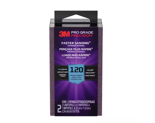 3M Pro Grade Precision 2 1/2 in. x 4-1/2 in. x 1 in. 120-Grit Medium Block Sanding Sponge (2-Pack)