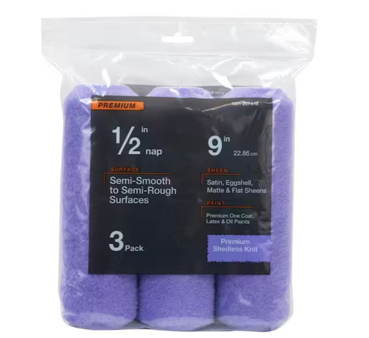 9 in.x 1/2 in.High-Capacity Polyester Knit Paint Roller Cover (3-Pack)