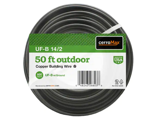 Cerrowire 50 ft. 14/2 Gray Solid CerroMax Copper UF-B Cable with Ground Wire