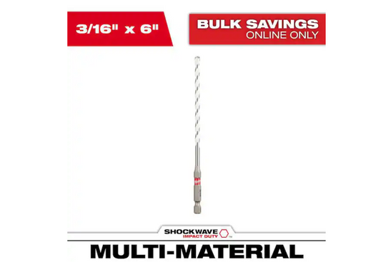 Milwaukee 3/16 in. x 4 in. x 6 in. SHOCKWAVE Carbide Multi-Material Drill Bit