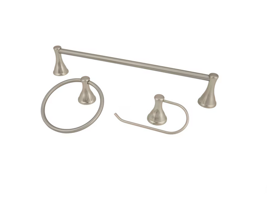 Style Selections 3 -Piece Bailey Brushed Nickel Decorative Bathroom Hardware Set Towel Bar, Toilet Paper Holder, Towel Ring Included
