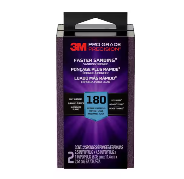 3M Pro Grade Precision 2 1/2 in. x 4-1/2 in. x 1 in. 180-Grit Medium Block Sanding Sponge