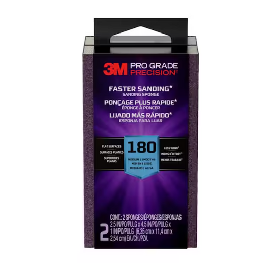 3M Pro Grade Precision 2 1/2 in. x 4-1/2 in. x 1 in. 180-Grit Medium Block Sanding Sponge