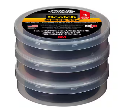 Scotch Super 33+ 3/4 in. x 66 ft. Vinyl Electrical Tape, Black (3-Pack)