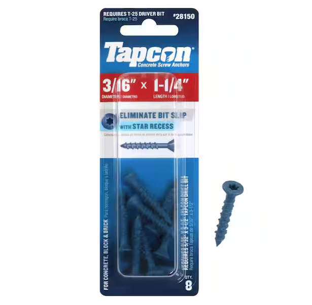 Tapcon 3/16 in. x 1-1/4 in. Star Flat-Head Concrete Anchors (8-Piece)