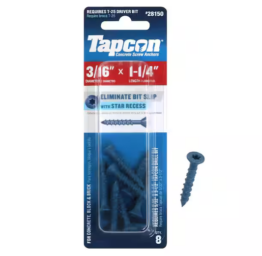 Tapcon 3/16 in. x 1-1/4 in. Star Flat-Head Concrete Anchors (8-Piece)