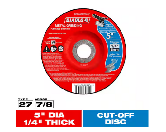 DIABLO 5 in. x 1/4 in. x 7/8 in. Metal Grinding Disc with Type 27 Depressed Center