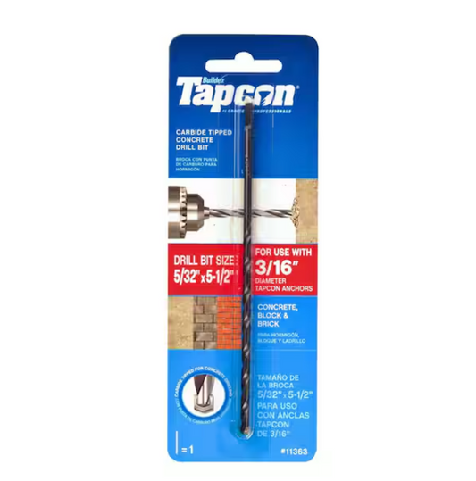 Tapcon 5/32 in. x 5-1/2 in. Carbide Tip Smooth Shank Masonry Drill Bit (1-Piece)