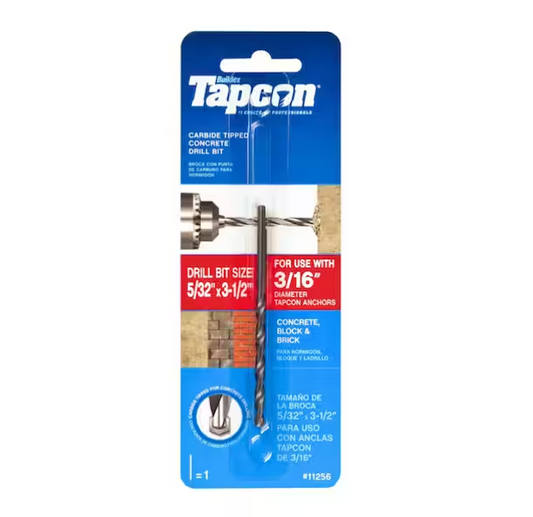 Tapcon 5/32 in. x 3-1/2 in. Steel Carbide Tip Smooth Shank Masonry Drill Bit (1-Piece)