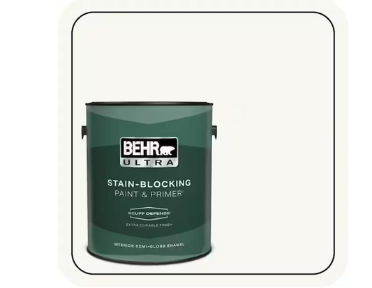 BEHR ULTRA 1 gal. Ultra Pure White Extra Durable Semi-Gloss Enamel Interior Paint & Primer