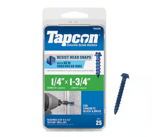 Tapcon 1/4 in. x 1-3/4 in. Hex-Washer-Head Concrete Anchors (25-Piece)