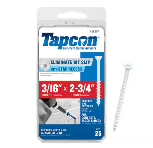 Tapcon 3/16 in. x 2-3/4 in. White Ultrashield Star-Flat-Head Concrete Anchors (25-Piece)