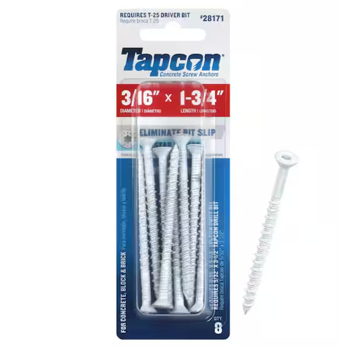 Tapcon 3/16 in. x 1-3/4 in. White Ultrashield Star-Flat-Head  Concrete Anchors (8-Piece)