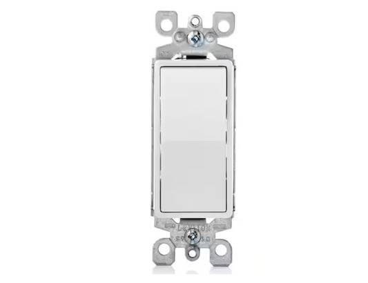 Leviton 15 Amp 120/277 Volt 3-Way Antimicrobial Treated Decora Rocker Switch, White 5603-2AW
