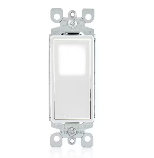 Leviton 15 Amp 120-Volt/277-Volt Decora LED Illuminated Rocker Single-Pole AC Quiet Switch Residential Grade Grounding, White Questions & Answers (26)