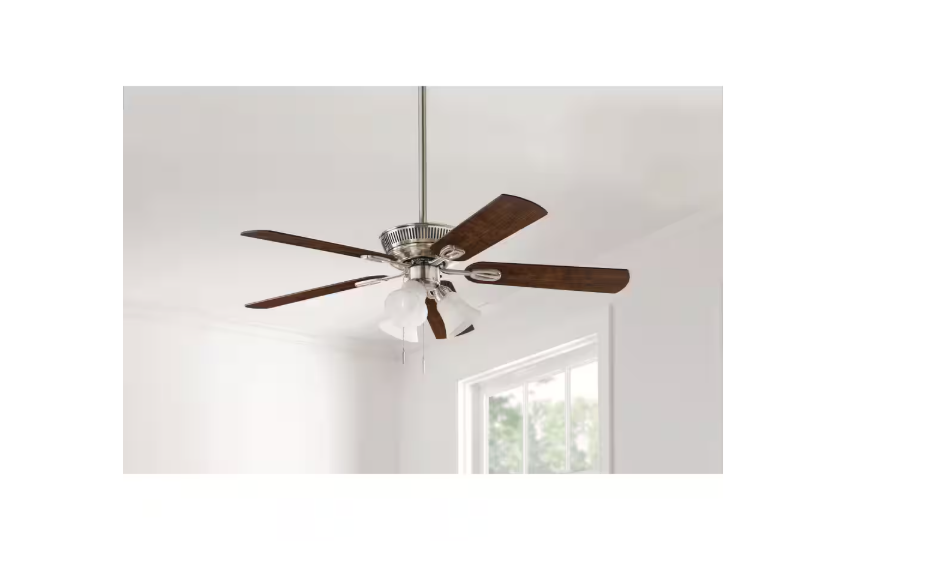 Hampton Bay Glendale III 52 in. LED Indoor Brushed Nickel Ceiling Fan with Light and Pull Chains