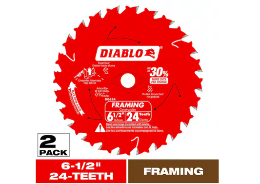 DIABLO 6-1/2in. x 24-Teeth Framing Circular Saw Blade for Wood (2-Pack)