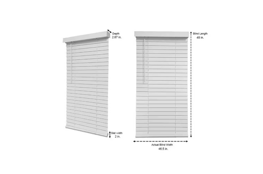 Home Decorators Collection White Cordless Faux Wood Blinds for Windows with 2 in. Slats - 47 in. W x 48 in. L (Actual Size 46.5 in. W x 48 in. L)