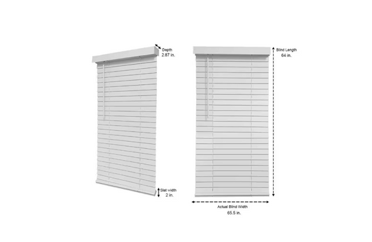 Home Decorators Collection White Cordless Faux Wood Blinds for Windows with 2 in. Slats - 66 in. W x 64 in. L (Actual Size 65.5 in. W x 64 in. L)