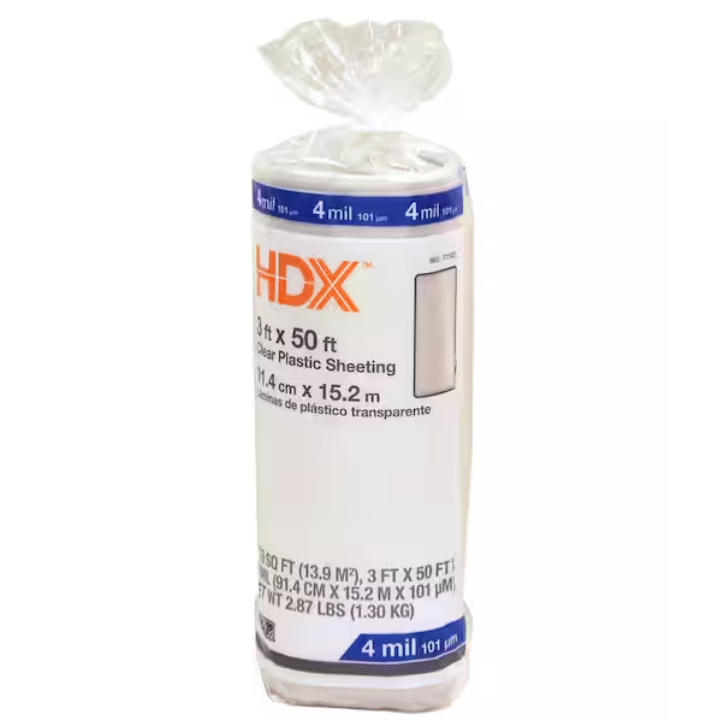 HDX 3 ft. x 50 ft. Clear 4 mil Plastic Sheeting