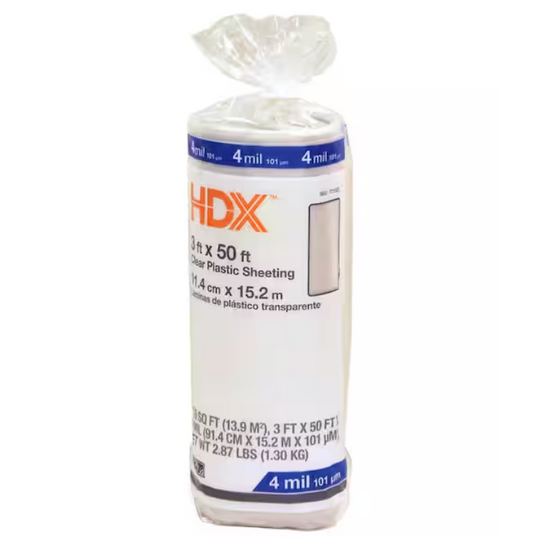 HDX 3 ft. x 50 ft. Clear 4 mil Plastic Sheeting