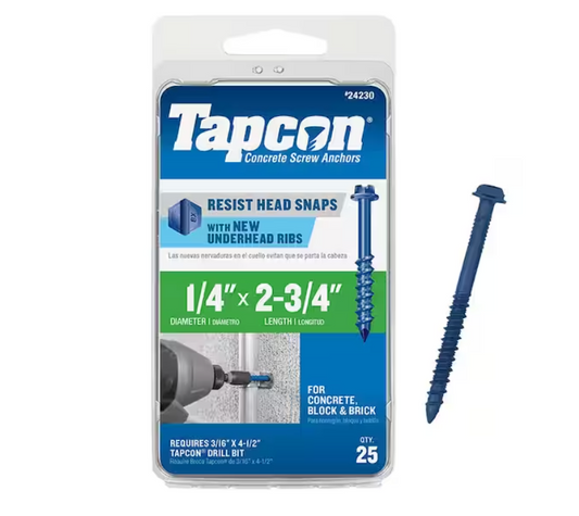 Tapcon 1/4 in. x 2-3/4 in. Hex-Washer-Head Concrete Anchors (25-Piece)