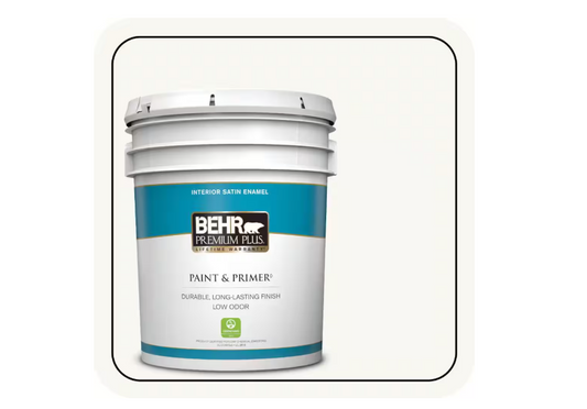 BEHR PREMIUM PLUS 5 gal. Ultra Pure White Satin Enamel Low Odor Interior Paint & Primer