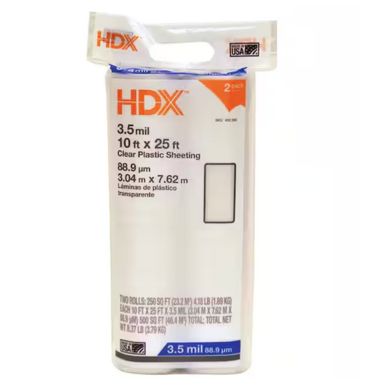 HDX 10 ft. x 25 ft. Clear 3.5 mil Plastic Sheeting (2-Pack)