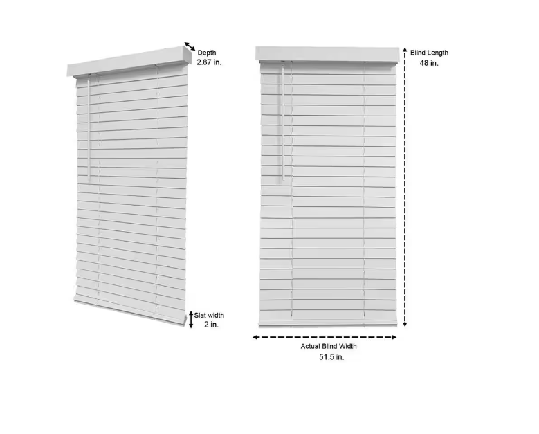 Home Decorators Collection White Cordless Faux Wood Blinds for Windows with 2 in. Slats - 52 in. W x 48 in. L (Actual Size 51.5 in. W x 48 in. L)