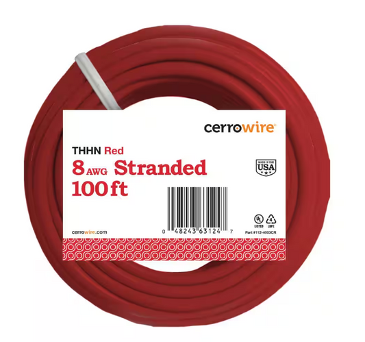 Cerrowire 100 ft. 8 Gauge Red Stranded Copper THHN Wire