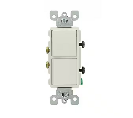 Leviton Decora 15 Amp Single Pole Dual Switch, White 5634-WS